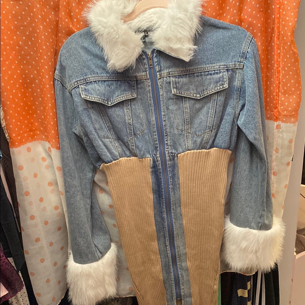 Denim and Faux Fur mini dress